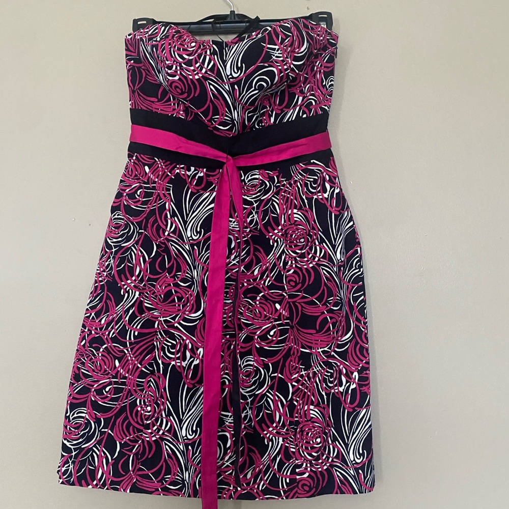 Ann Taylor Strapless Pink and Black Dress